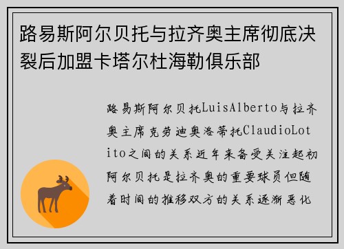 路易斯阿尔贝托与拉齐奥主席彻底决裂后加盟卡塔尔杜海勒俱乐部