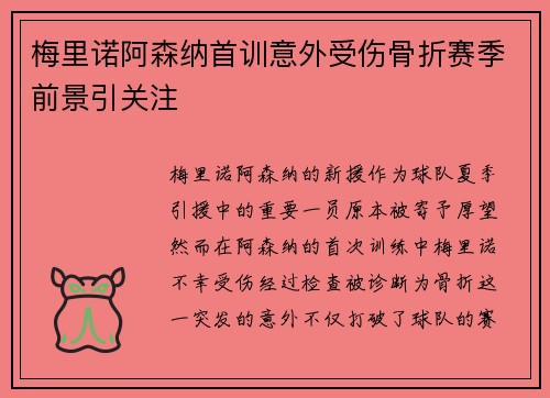 梅里诺阿森纳首训意外受伤骨折赛季前景引关注